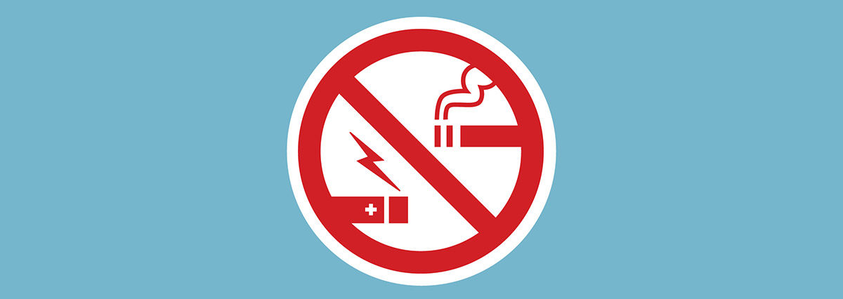No smoking sign including both a cigarette and an e-cigarette