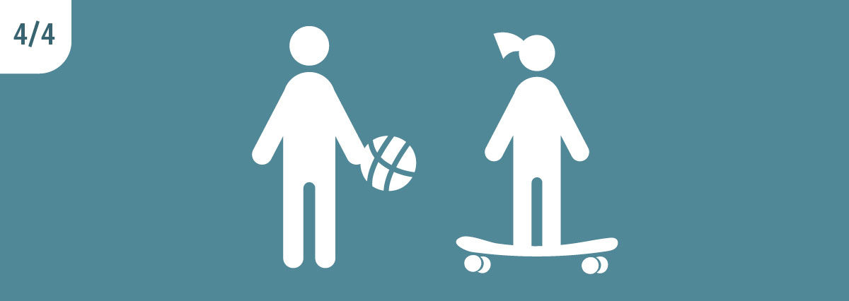 Universal boy image with basketball and universal girl image with skateboard